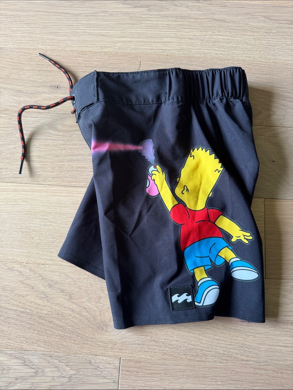 Billabong Kids Black Swim Trunks with Bart Simpson Spray Graphic